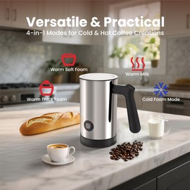 Trilamdyno Milk Frother Automatic, Milk Steamer Electric with Hot and Cold Foam, Stainless Steel with Non Stick Coating