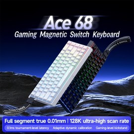 ZMX MCHOSE ACE 68 Magnetic Switch RGB Gaming Keyboard,60% Hall Effect Rapid Trigger Adjustable Actuation Hot Swap Wired Mechanical Keyboard with Side Printed Keycaps PC/Mac Gamer (White-TTC Switch)