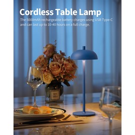 NEWSEE Cordless LED Table Lamp Set of 2, Modern Portable Desk Lamp, 3 Color Stepless Dimming Built-in Rechargeable Battery Lights, for Bedroom, Outdoor, Restaurant, Bedside Night Lamp(Blue)