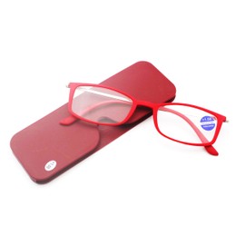 COVESATO Lightweight thin Square Reading Glasses Slim Mini Pocket Readers for Women Men with Portable Case (Red,2.50)