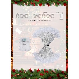 Brightown Christmas Lights, 100 LED 34 Ft Pure White Snowflakes Holiday Lights,8 Lighting Modes, Waterproof Shatterproof Decorative Xmas Fairy Lights for Outdoor Xmas