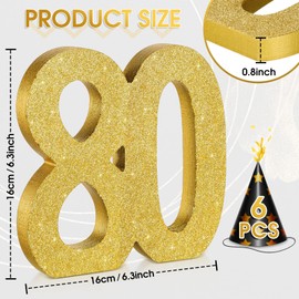 Shellwei 6 Pcs 80th Birthday Decorations for Men and Women, 80th Anniversary Decorations, Gold Glitter Number 80 Table Topper Centerpieces Decorations for Birthday Party