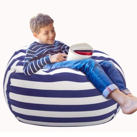 Aubliss Stuffed Animal Bean Bag Storage Chair (Royal Blue/White Striped, X-Large (48''))
