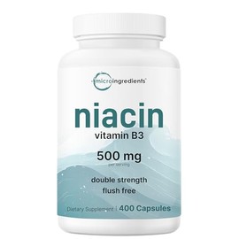 Micro Ingredients Niacin 500mg Per Serving, 400 Capsules | Flush Free B3 Vitamins | Double Strength Essential B Vitamin Supplement | Skin Care Health & Energy Support | Non-GMO, Gluten Free