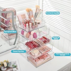 Vtopmart Organizador de maquillaje transparente de con cajón, almacenamiento de cosméticos para cambiador y cambiador de baño (Tamaño grande - 5...   