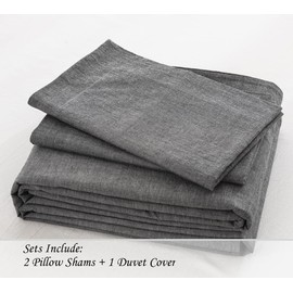DAUAOTO Queen Size Duvet Covers Set, Zip Up Duvet Cover 90x90 + 2 Shams, Charcoal Gray Bedding 100% Cotton Dark Grey
