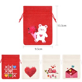 TUPARKA 15 Pcs Heart Love Shaped Drawstring Gift Bags for Valentine's Day Party Favors, Valentine's Day Cotton Favor Pouches for Goodies, Sachets, and Jewelry, 5 Designs