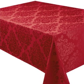 Palazzo Damask Chateau (Red-Burgundy) Christmas Rectangular Tablecloth Ideal For 6-8 Place Settings (70x90in-178x216cm Approx)