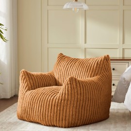 Achicsofar Giant Bean Bag Chairs for Adults Teens, Large Bean Bag Sofa Chairs with Filling Comfy Fuzzy BeanBag Chair with Armrests for Bedroom Living Room Reading (Brown, Medium)