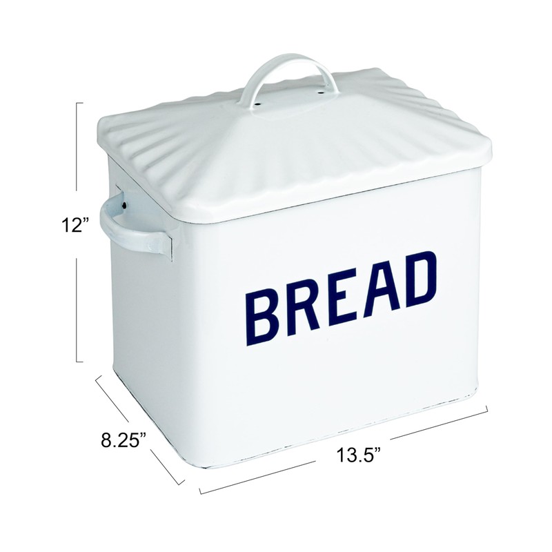 Creative Co-Op Chic Farmhouse Enameled Bread Box with Lid, "Bread"