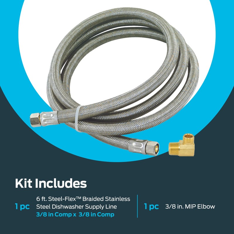 Eastman Dishwasher Installation Kit, 6 Foot Braided Stainless Steel Supply