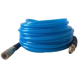 Air Hose 1/4 in x 100 ft, Polyurethane(PU), Reinforced Air Compressor Hose, Lightweight, Kink Resistant with 1/4” Industrial High Flow Quick Coupler&Plug, Bend Restrictors,300 PSI (100FT, White Blue)