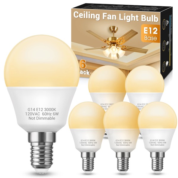 JandCase Ceiling Fan Light Bulbs, 6W E12 LED Bulbs 60Watt