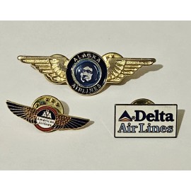 Lot of 3 Vintage Airlines pinbacks lapels AA American Delta Alaska New NOS