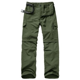 Mens Hiking Pants Convertible Outdoor Waterproof Quick Dry Zip Off Lightweight Travel Fishing Boy Scout Pants6088-Army green34