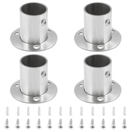 Moicstiy 4Pcs 3/4 Inch Dia Closet Rod Flange Holder Stainless Steel Pole Sockets Rod End Support Bracket with Screws for Wardrobe, Curtain (Silver, O Shaped)