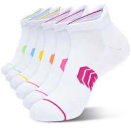 Leguper 6 Pack Performance Womens Ankle Socks - Cushioned Athletic Low Cut Running Socks, Dynamic Design Anti-Blister Sport Socks(White,M)