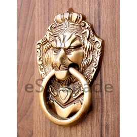 ESPLANADE Brass Lion Face Mouth Door Knocker, Door Accessories, Gate Knocker (5.5" Design 2)