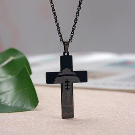Football Cross Necklace for Men, Black Religious Christian Faith Necklace with Joshua 1:9 Bible Verse - Be Strong and Courageous Baptism, First Communion, Confirmation Gift for Athletes & Fans