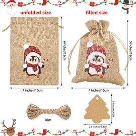 joycraft 24pcs Christmas Drawstrings Gift Bags, 4x6 Burlap Gift Bag, Xmas Candy Party Favor Bags, 8 Designs of Merry Christmas Gift Bags with Tags, Holiday Gift Wrapping Bag for Christmas Party Supply