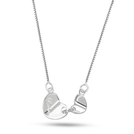 .925 Sterling Silver Connected Hearts Necklace – Double Heart Pendant with Love Engraving on Box Chain – Romantic Couples Jewelry for Women – Linked Heart Charm Minimalist Gift for Valentine or Anniversary