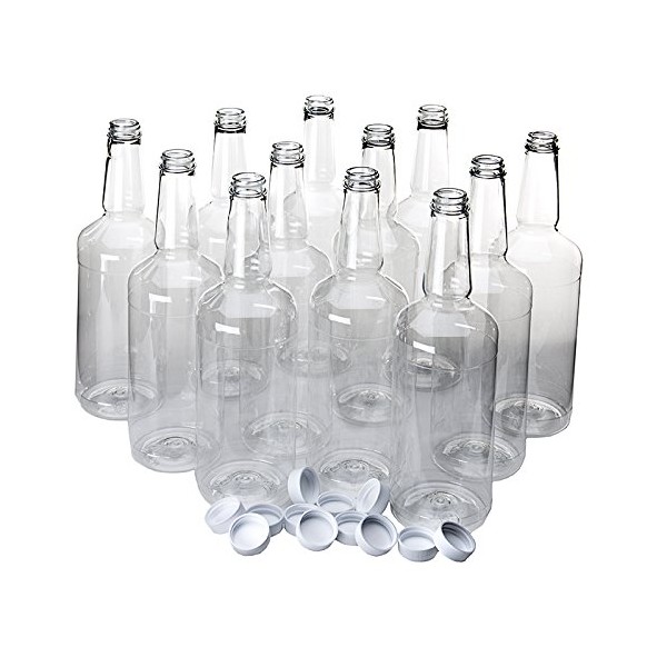 Hypothermias Long Neck Quart Plastic Bottles with Screw On Caps (Count: 12)