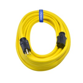 Clear Power 50 ft 12/3 SJTW Heavy Duty Outdoor Extension Cord, Water & Weather Resistant, Flame Retardant, Yellow, 3 Prong Grounded Plug, CP10145