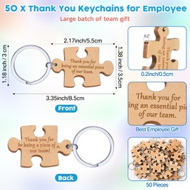 Resurhang Employee Appreciation Gifts Wooden Puzzle Keychain Staff Greeting Cards Thank You Team Building Gifts for Coworkers(50 Set)