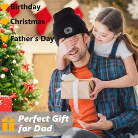 yumcute Dad Gifts for Christmas, 6 LED Lighted Beanie Cap, Dad Birthday Gift, Daddy Gifts, Super Bright Hands Free Headlight Torch Hat, LED Hat for Running, Hiking, Camping, Winter Warm Gifts for Dad