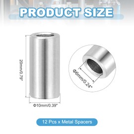 PATIKIL 12 Pcs Stainless Steel Spacers, 6mm ID x 10mm OD x 20mm Height 304 Stainless Steel Bushing Screw Standoff Unthreaded Round Spacer for 1/4" M6 Screws Bolts Nuts