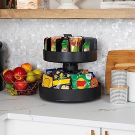 Mind Reader 2-Tier Snack Carousel, Countertop Organizer, Snack Tray, Breakroom, Kitchen, 14.25L x 14.25W x 14H, Black                                 