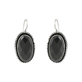 I Jewels Womens Silver Oxidised Teardrop Earrings With Oval Stones (E3104Zb) Black
