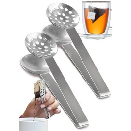 Stainless Steel Tea Bag Squeezer Tongs, 2-Pack - Effective Tea Tool for Easy Extraction, Strainer and Solid Parts, Ideal for Loose Leaf and Bagged Tea, No More Burned Fingers, Perfect Gadget