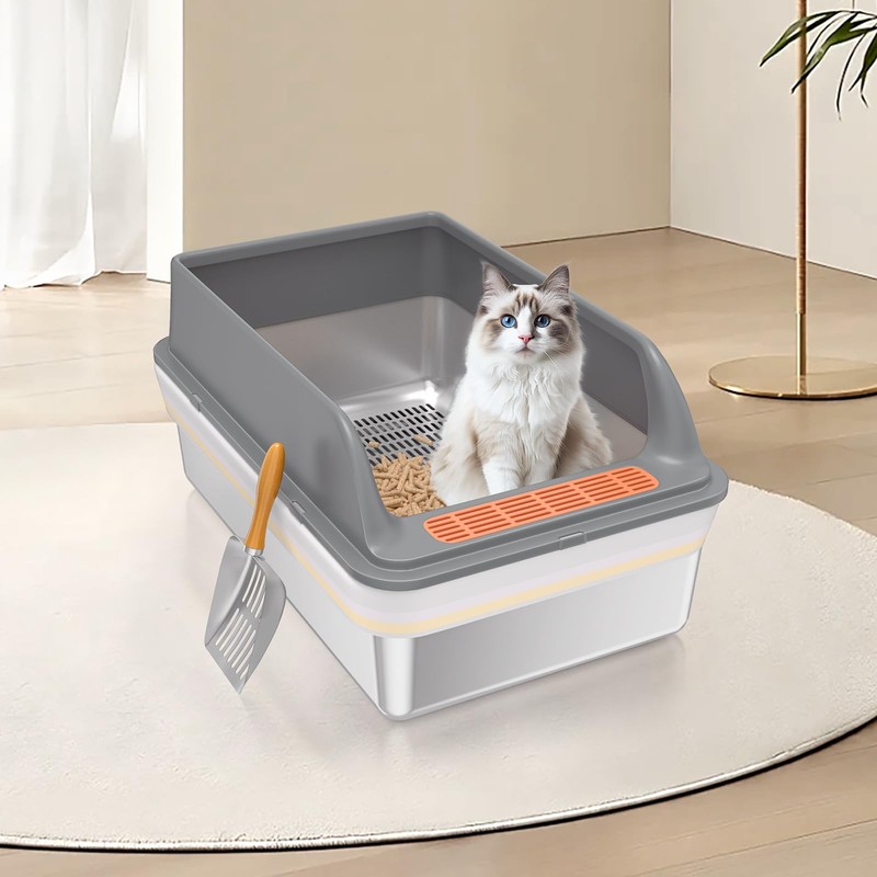 Stainless Steel Sifting Litter Box with Lid, XXL Extra Large