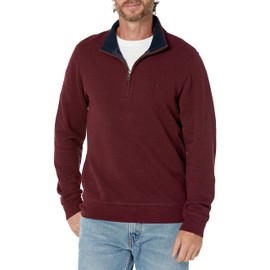 Brooks Brothers Men's Double-Face Cotton Stretch Half-Zip Sweatshirt, Burgundy, Large