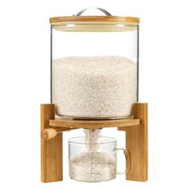 Rice Dispenser 5L, Grain Dispenser Glass Bucket, Cereal Dispenser Countertop for Kitchen and Pantry Organization, Large Rice Storge Container for Dry Food