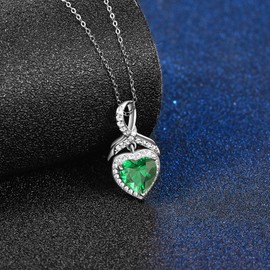 PRAYMOS Heart Necklace 925 Silver Heart Pendant Necklace with Heart Cubic Zirconia January Birthstone Heart Chain, Sterling Silver