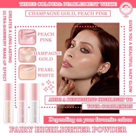 3 Colors Polvo De Hadas,Waterproof Long Lasting Highlight Body Glitter Patting Powder Highlighter Makeup,Sparkling Glitter Powder for Face,Eyes,Body and Collarbone