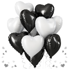 Black White Heart Balloons, 18 Inch Black and White Heart Party Decorations, 10PCS Matt White and Black Helium Foil Balloons for Birthday Birthdays Wedding Graduation Engagement Party Decorations