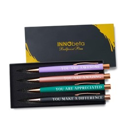 InnoBeta Thank You Pen Appreciation Gifts for Women, Awesome, Ballpoint Pen Set of 4, for Coworker Therapist Employee Friends