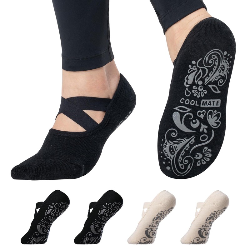 COOLMATE Barre Elastic Strap Yoga Socks for Women Non Slip