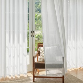 Extra Wide White Pinch Pleated Linen Curtains 84 Inches Long 100 Inch Wide for Living Room Sliding Door Light Filtering Semi Sheer Window Curtain Bedroom Pinch Pleat Drape Hooks (1 Panel, 100Wx84L)