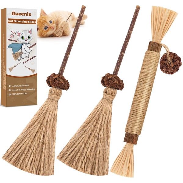 Aucenix Cat Chew Toy, Silvercine Sticks for Indoor Cats, Natural