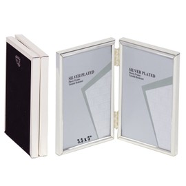 3.5 x 5-inch Silver Thin Edge DOUBLE PORTRAIT Photo Frames with hooks, can stand and hang - Velveteen Backing - Tarnish Resistant (3.5 x 5-inch)