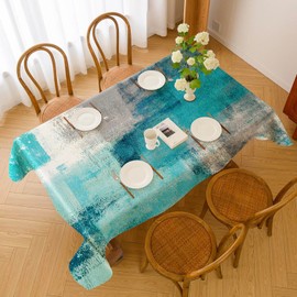 Tablecloth 100 x 140 cm Turquoise Modern Middle Runner Art Painting Tablecloths Short Linen Table Decoration Washable Decoration Aesthetic Tablecloth for Autumn Party Weddings Holidays Birthday