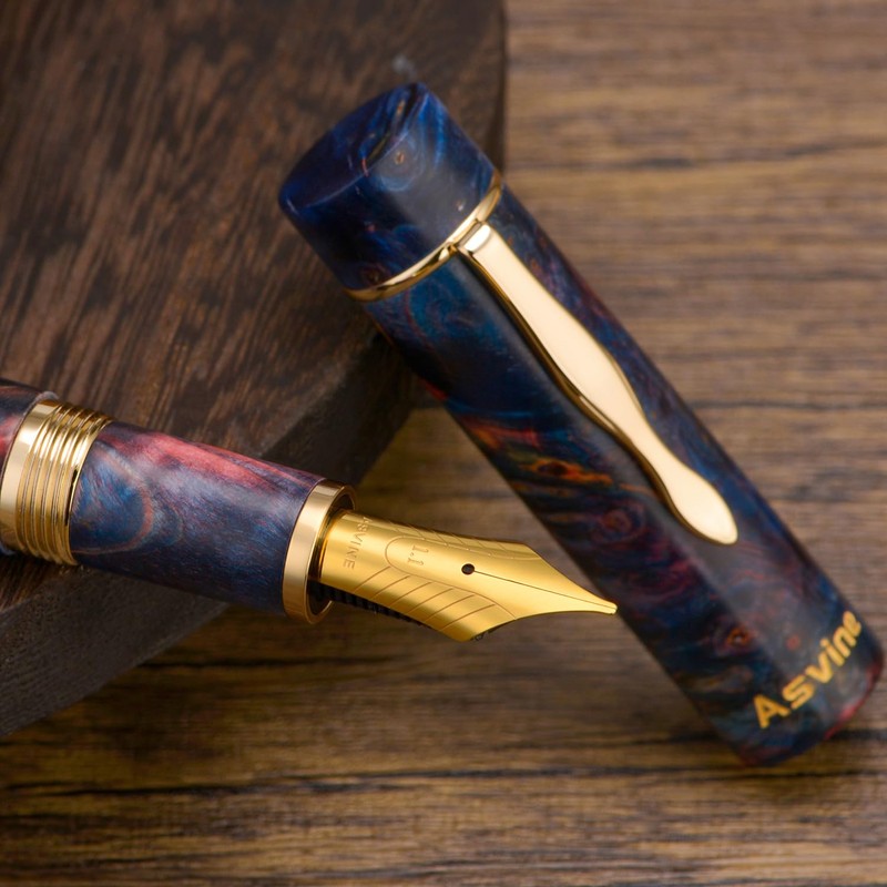 Asvine C2000#8 Stabilized Wood Fountain Pen Medium Nib Large Handmade