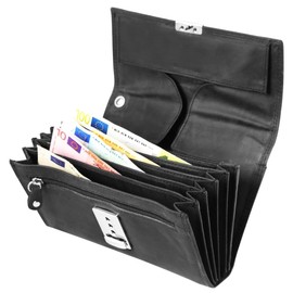 LEONARDO VERRELLI Waiter Wallet Leather Waiter's Wallet, Wallet, Women's Men's Wallet with or without Holster, Pocket with Chain and Large Coin Compartment, Dark grey without pocket, Western