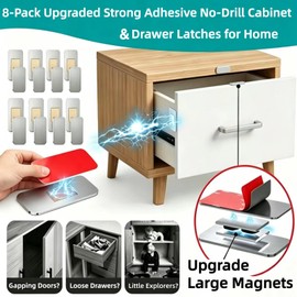 8 Pack Magnetic Cabinet Door Catch, Ultra Thin Adhesive Cabinet Magnets for Closure, No-Drill Stainless Steel Drawer Latch for Kitchen, RV, Closets, Wardrobe -0.08 Inch Thicknes (Black)