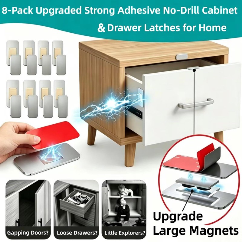 8 Pack Magnetic Cabinet Door Catch, Ultra Thin Adhesive Cabinet