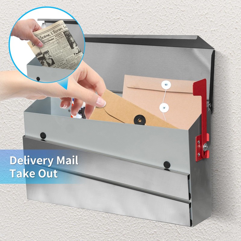 xhlokk Wall Mount Mailboxes, Stainless Steel Panel Metal Mailboxes for